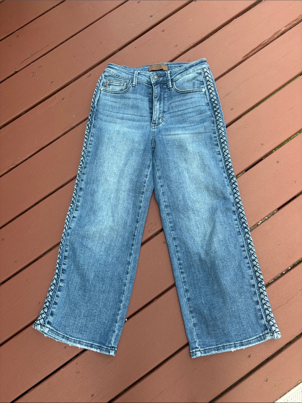 Judy Blue Light Blue Wide-Leg Jeans with Braided Side Trim